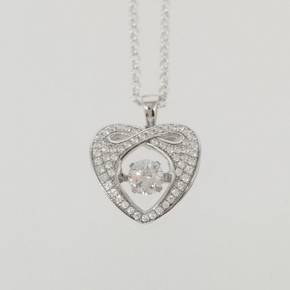 Sterling Silver Necklace Dancing Heart Pendant CZ - Picture 1 of 2